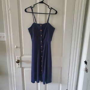 Navy spaghetti strap midi dress with buttons